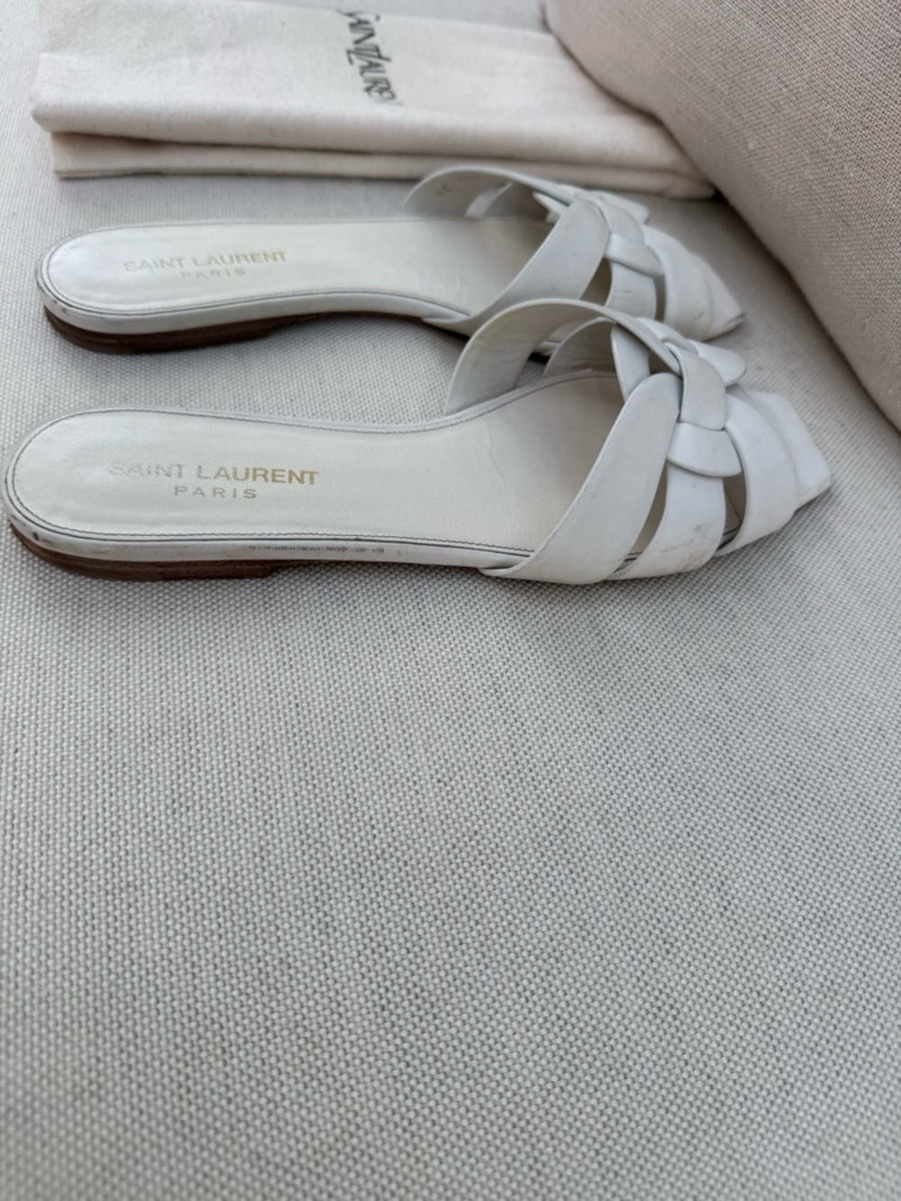 Sz39 Saint Laurent Tribute Sandals in Smooth Leather White - Picture 6 of 13